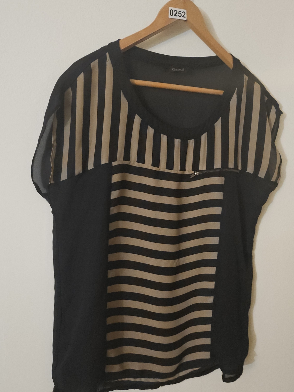 Black and Tan Striped Sheer Panel Women's Top 252
